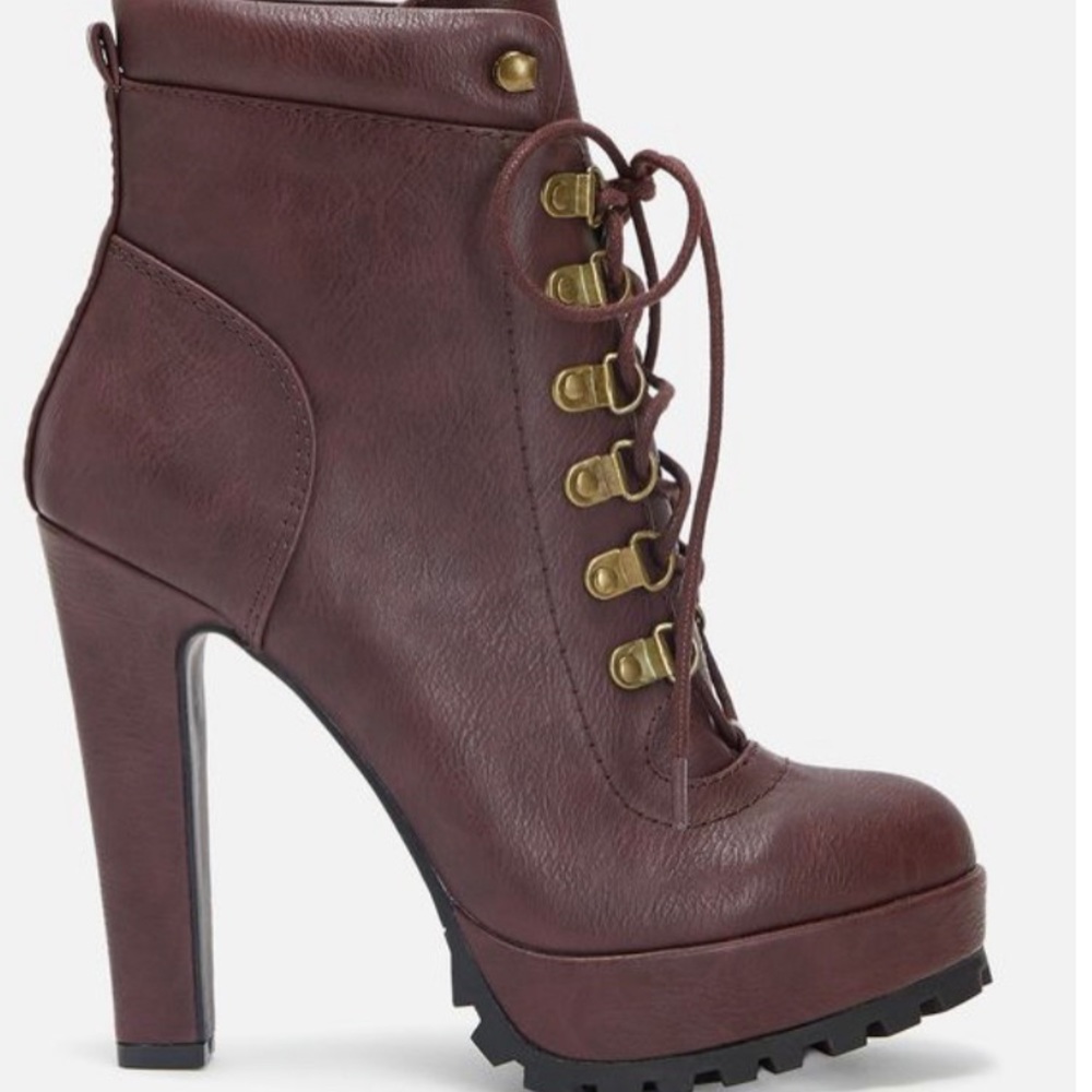 Burgundy Lace-up Linanyi Platform Bootie - 7.5